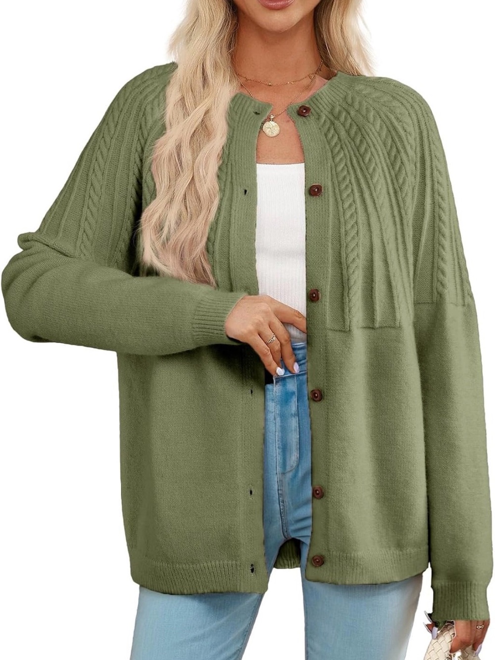 Dokotoo Cardigan Sweater - Olive/Mist Green, Large
